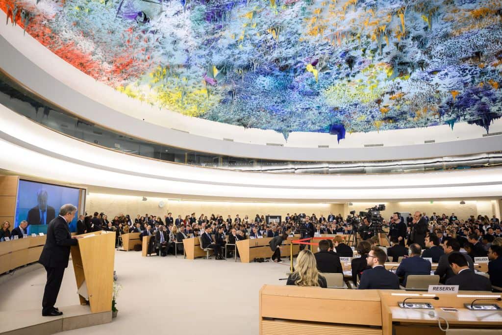 UN Secretary-General Antonio Guterres delivers a speech