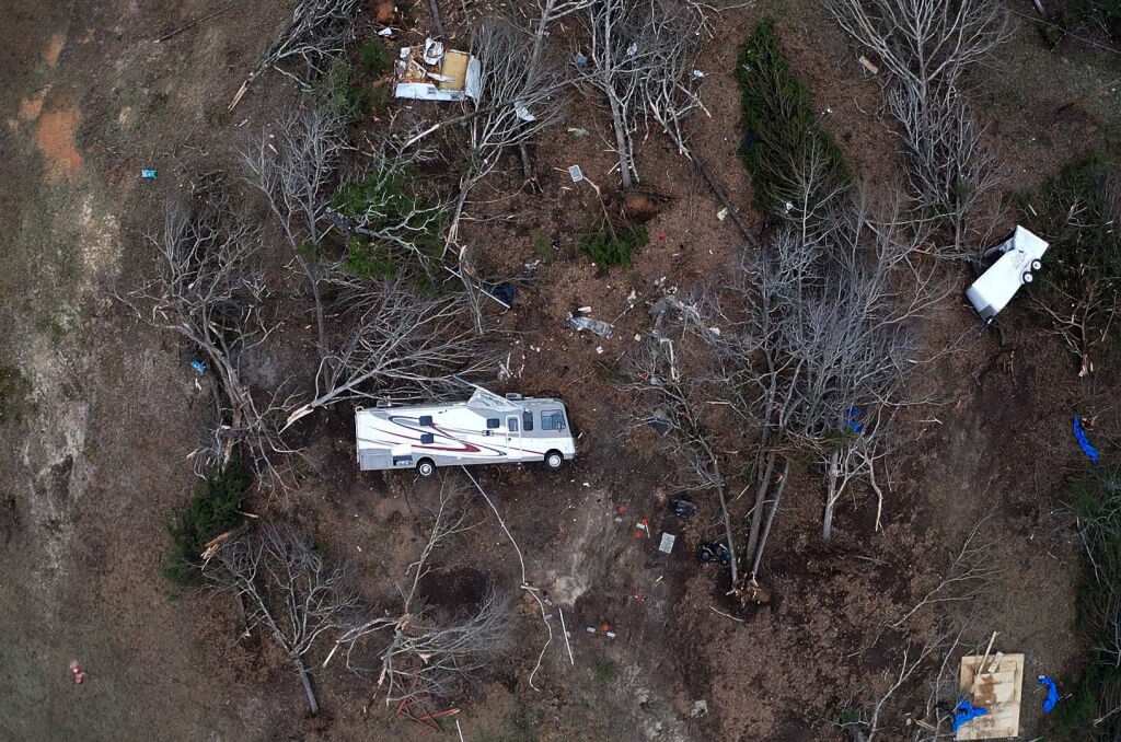Damaged trees and property.