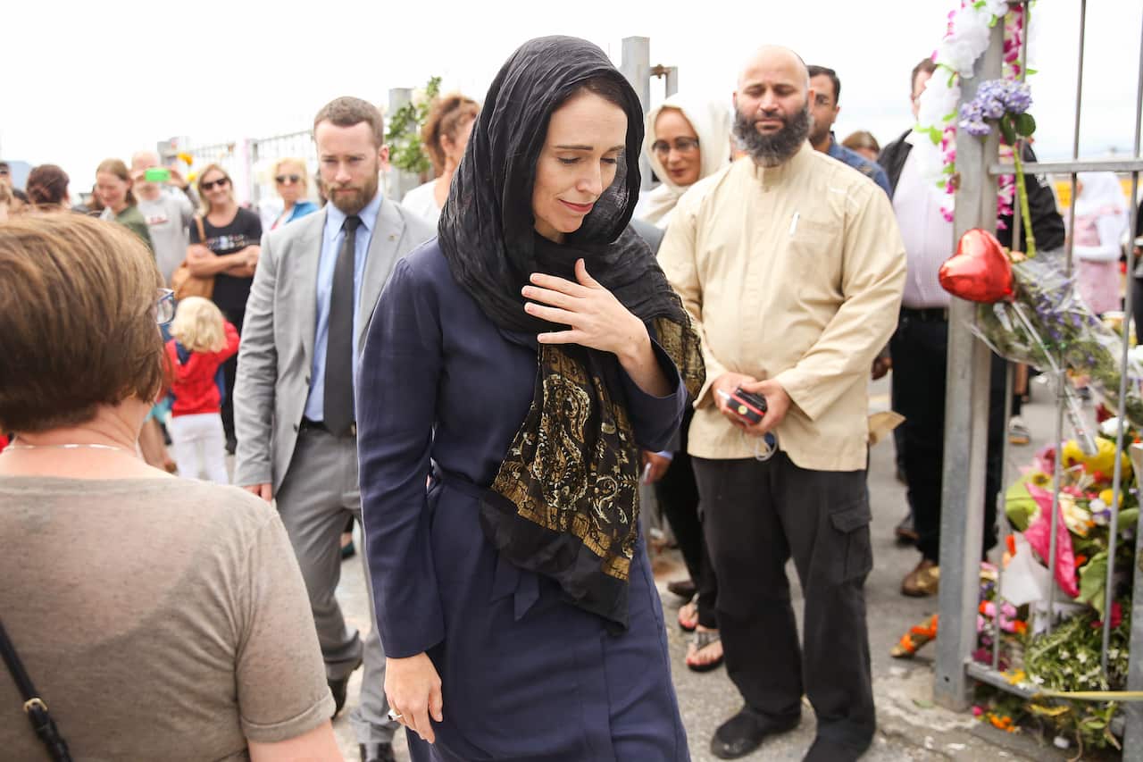 Prime Minister Ardern Lays Wreath And Visits With Islamic Community Leaders At Kilbirnie Mosque