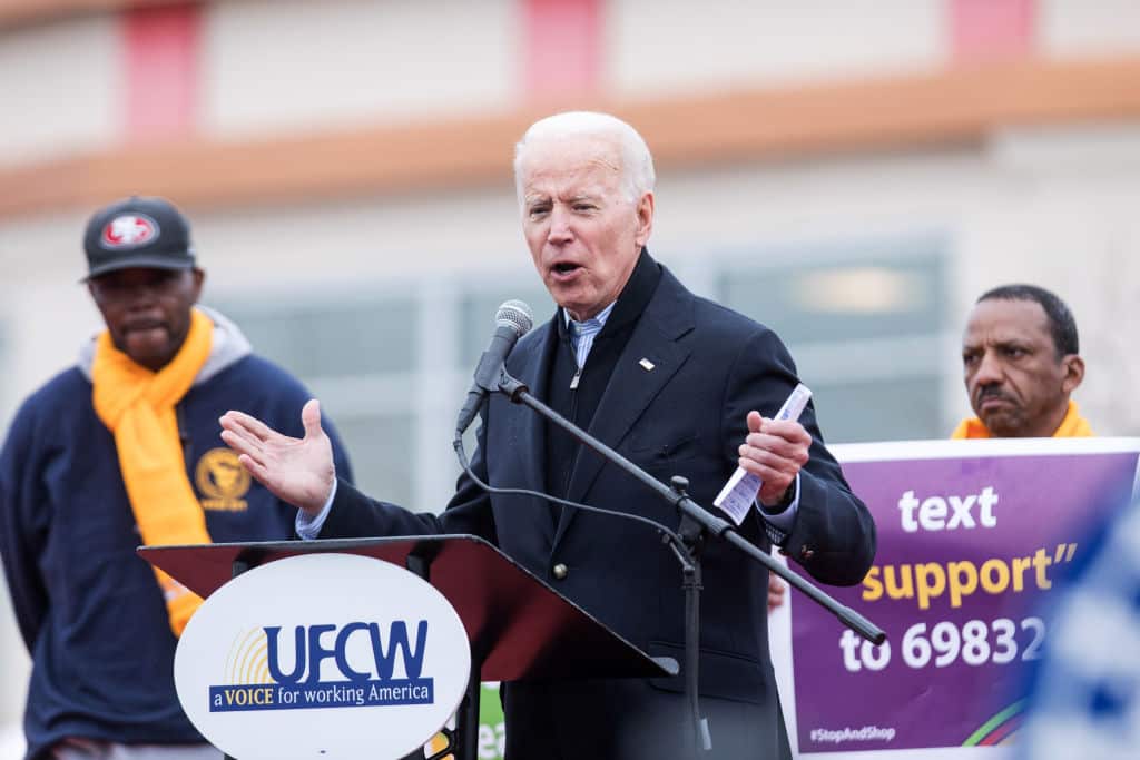 Joe Biden speaks at a workers rally.