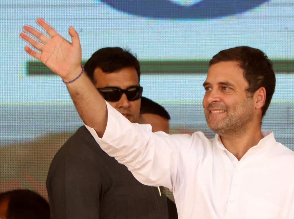 President of Indian National Congress (INC) Rahul Gandhi during election campaign rally.