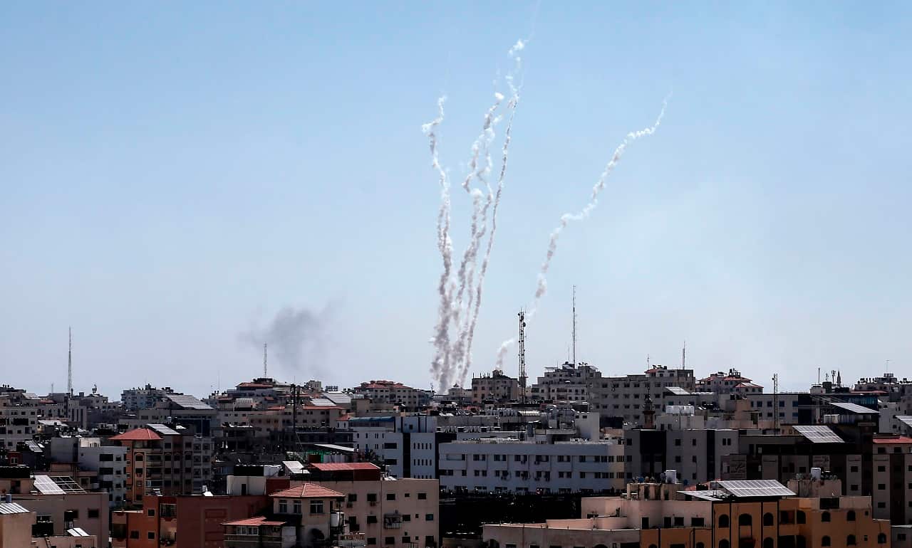 Missiles being launched toward Israel from Gaza.