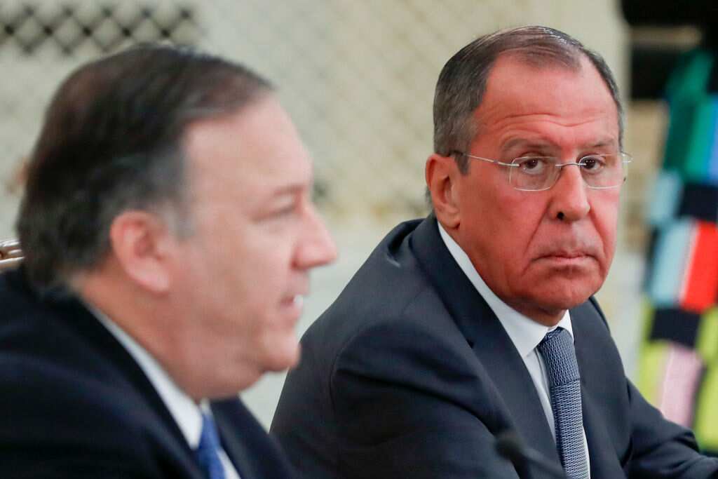 Russian Foreign Minister Sergei Lavrov and US Secretary of State Mike Pompeo hold a joint press conference following their talks in Sochi. 