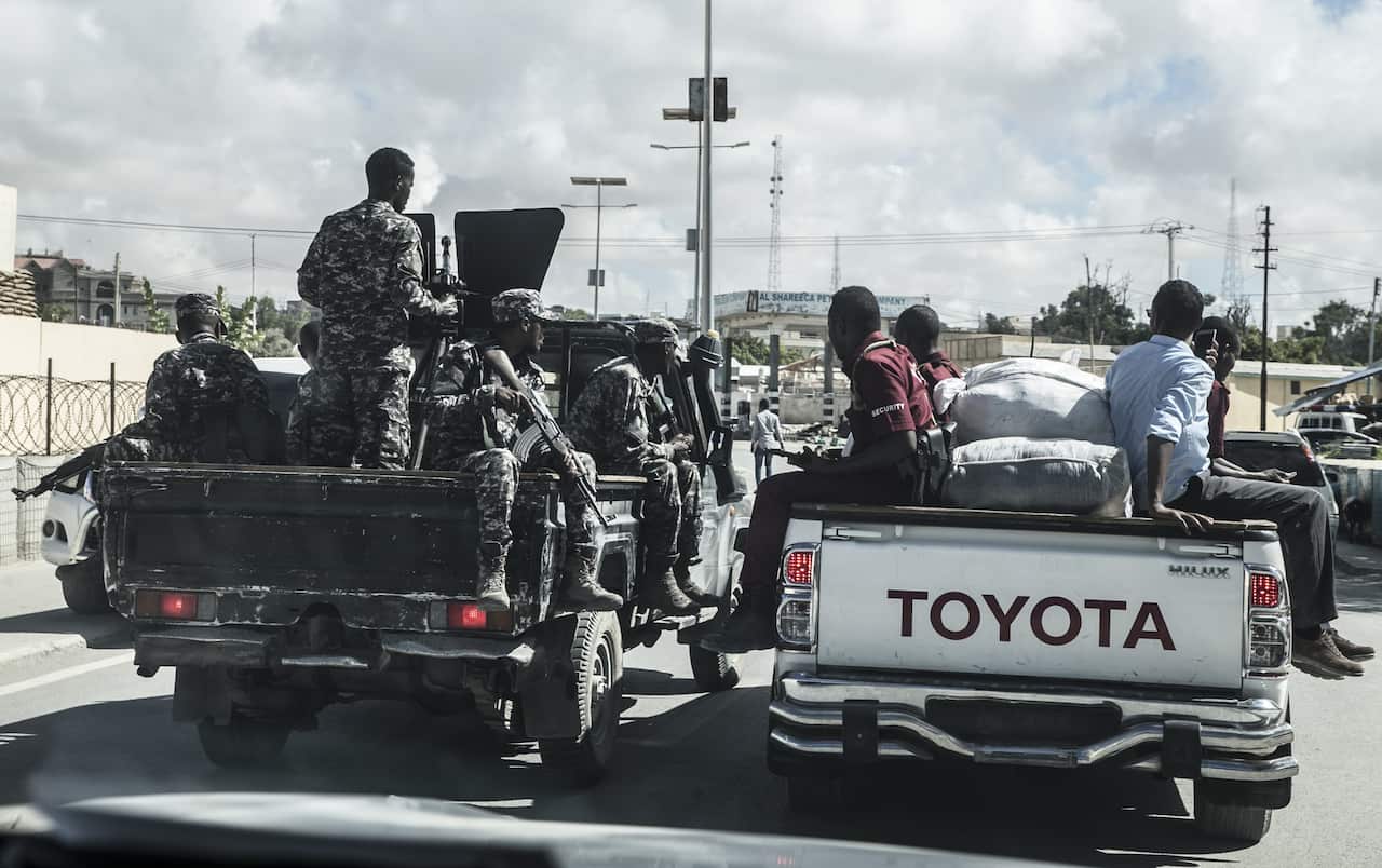 Somalian security forces are seen at the streets of Mogadishu, Somalia.