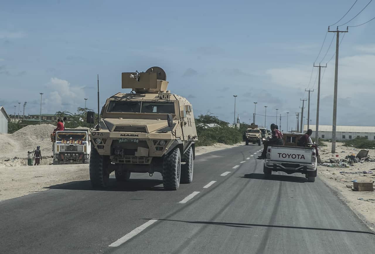 Somalian security forces are seen at the streets of Mogadishu, Somalia.