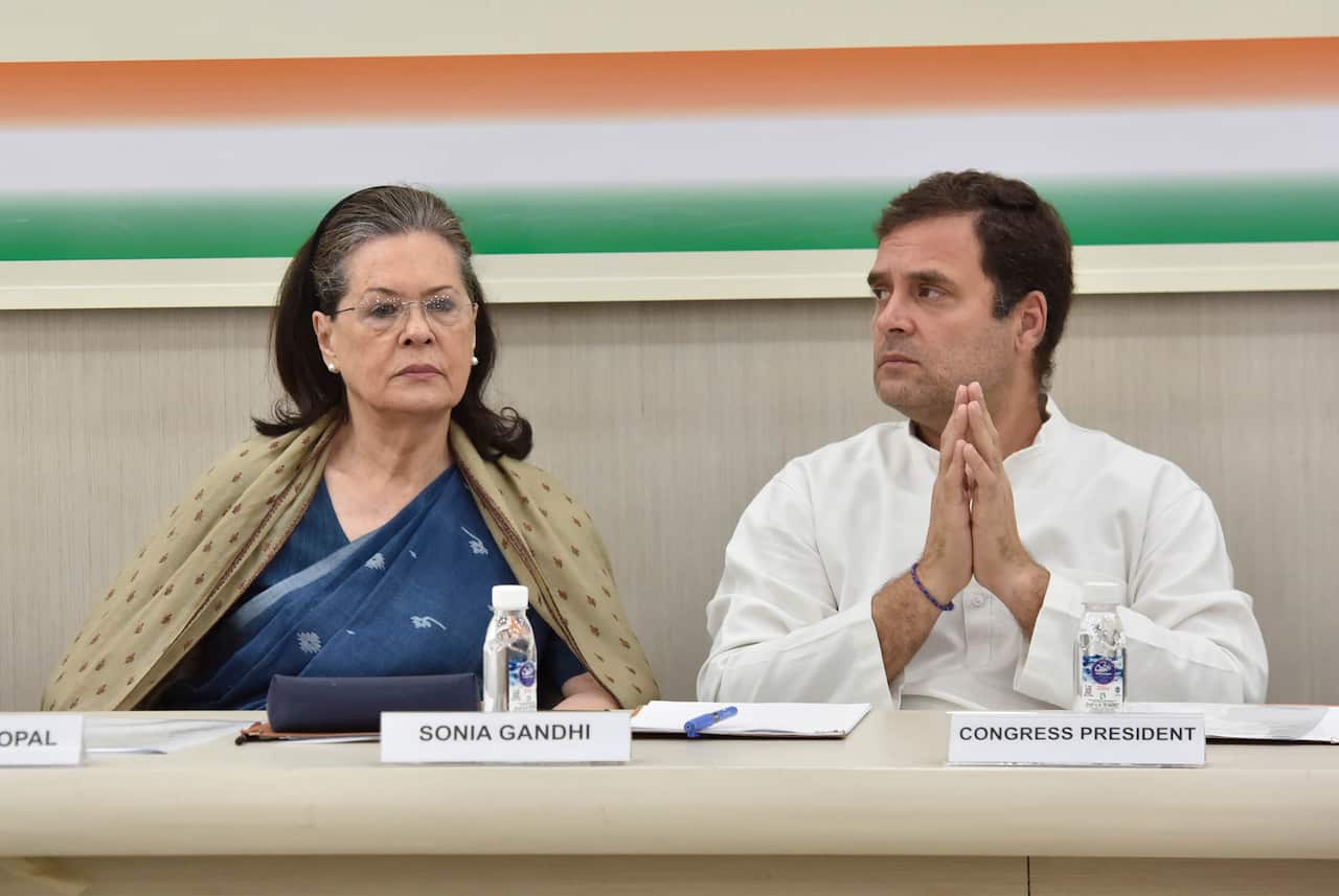 Mr Gandhi with his mother. The Nehru-Gandhi family is India's most important political dynasties.