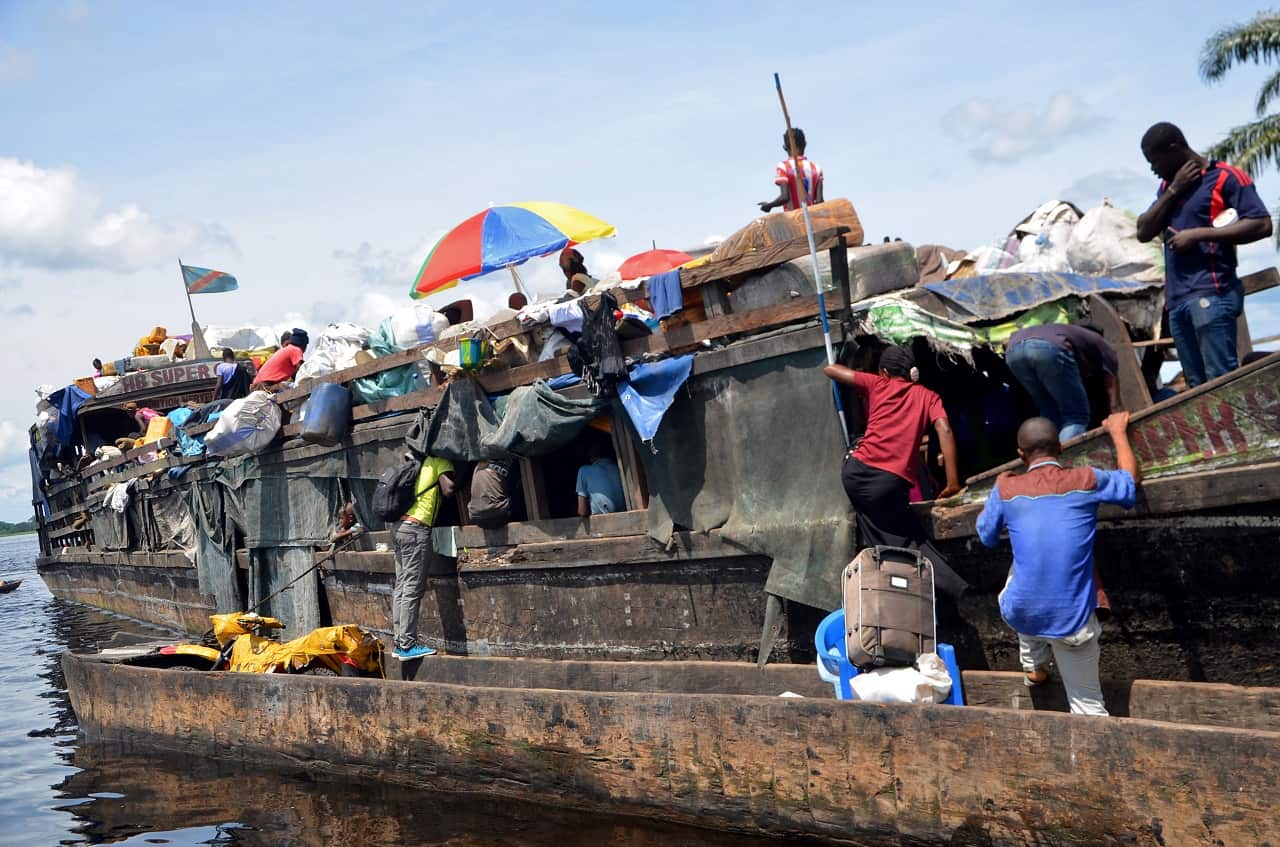 An overcrowded boat in DR Congo.