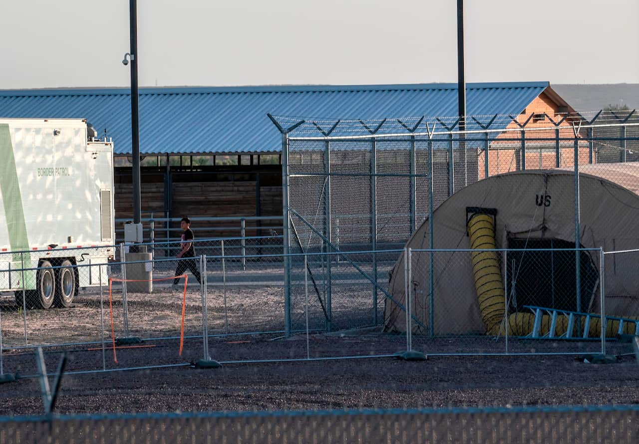 A temporary facility set up to hold immigrants is pictured at a US Border Patrol Station in Clint, Texas.