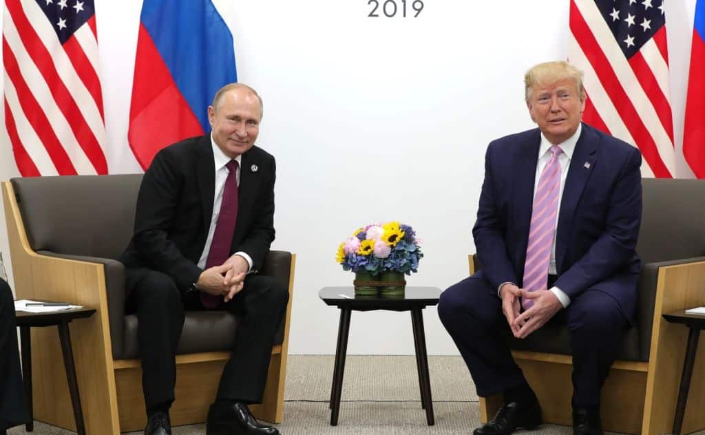 Vladimir Putin and Donald Trump meeting in Osaka in June 2019.