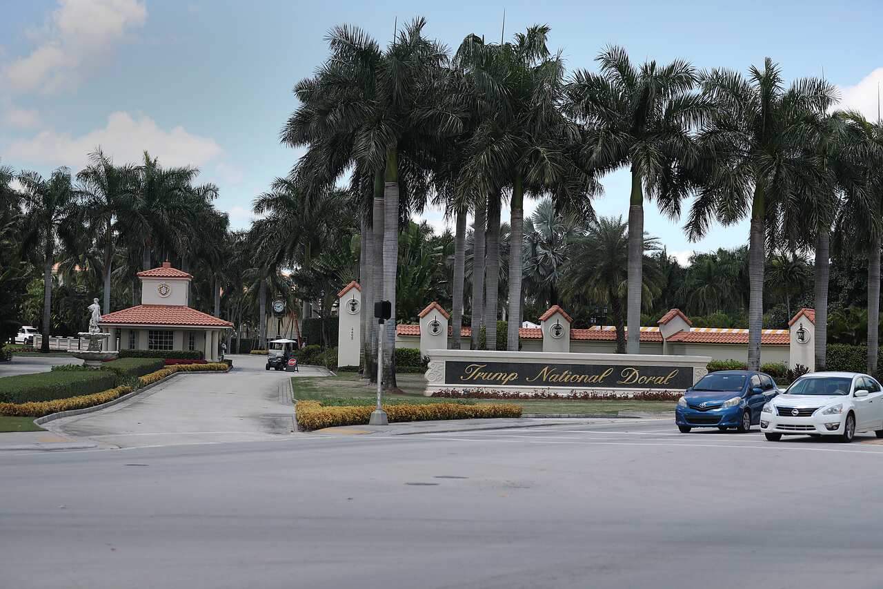 The front entrance is seen to the Trump National Doral golf resort in Doral, Florida.