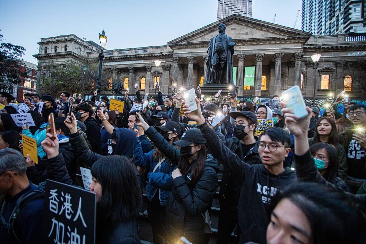 Pro-Hong Kong demonstrators in Melbourne on Saturday.