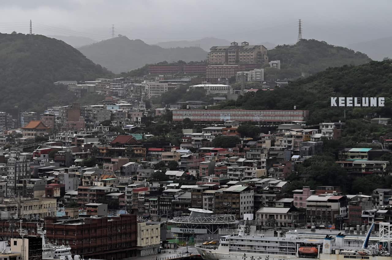 A general view shows Keelung city as Typhoon Mitag approaches the northeast coast of Taiwan.