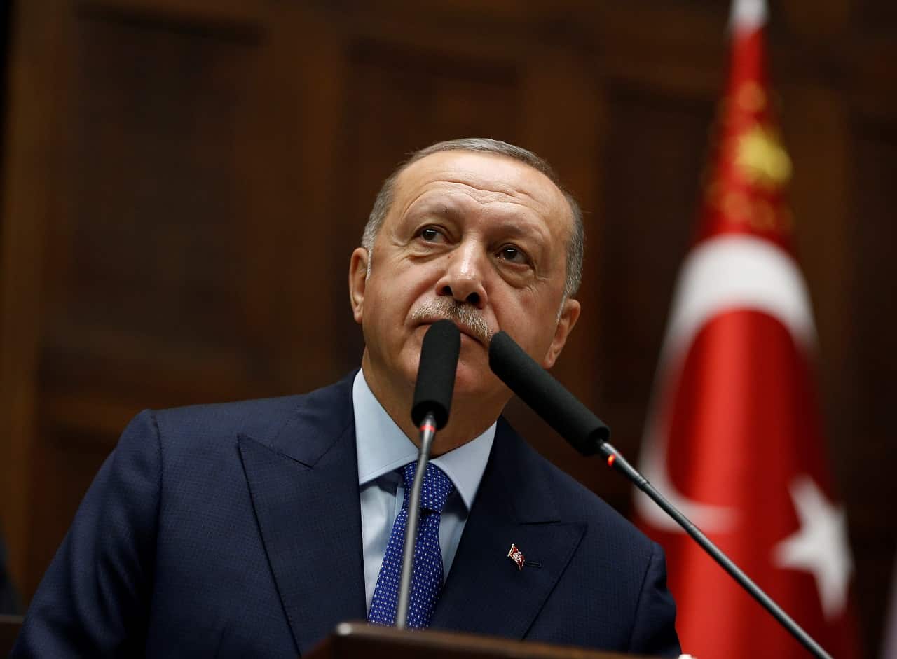 Recep Tayyip Erdogan addresses party members at an event on Wednesday.