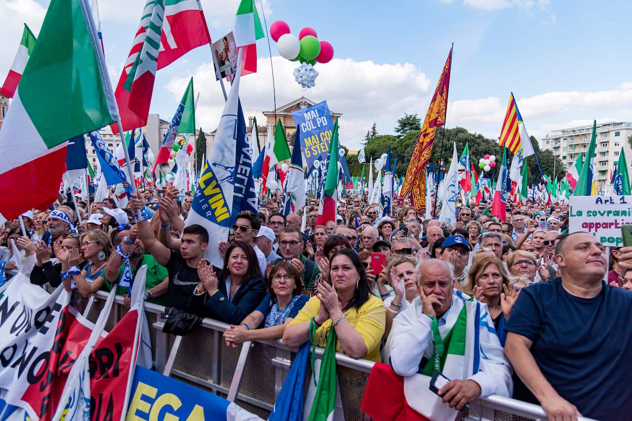 Large crowds turn out for the 'Italian Pride' demonstration.