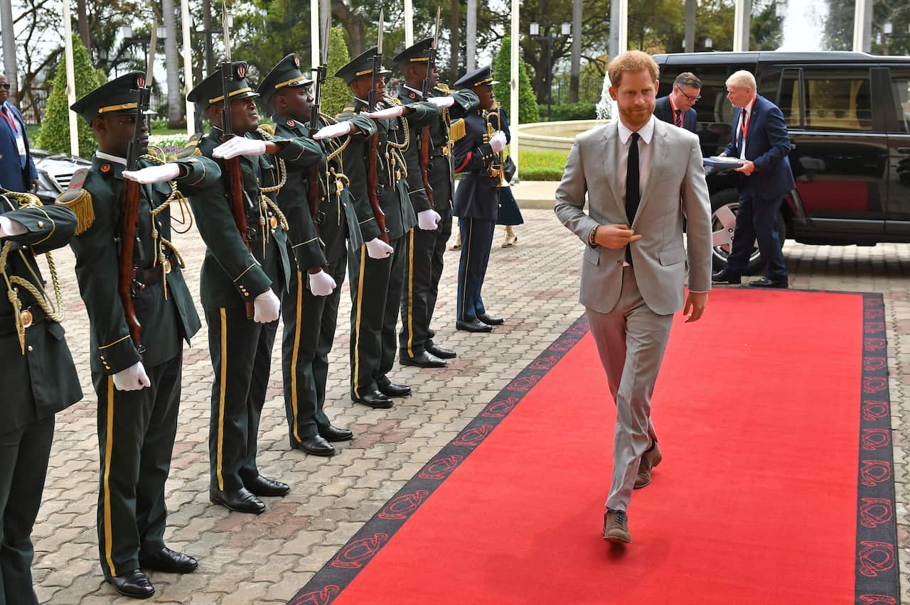 Prince Harry arrives for an audience with President João Lourenço.