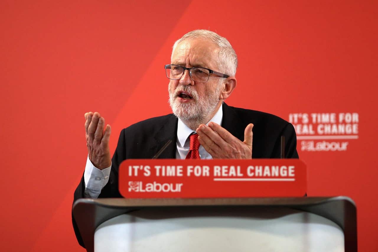 UK Labour leader Jeremy Corbyn delivers a speech prior to election day.