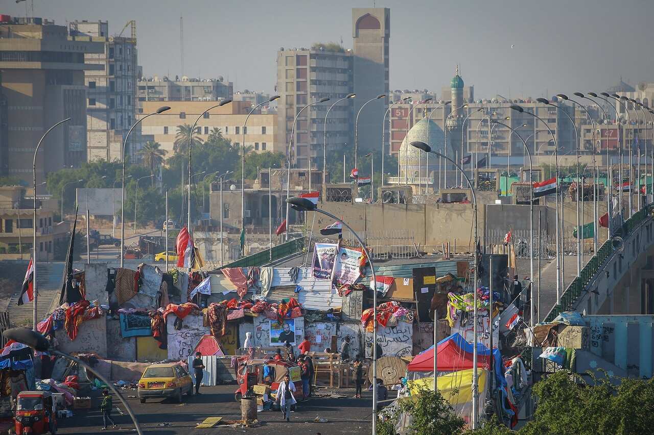 Barriers on the Sinak Bridge amid ongoing protests.