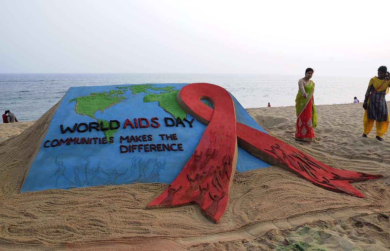 An AIDS awareness sand sculpture in India this week.