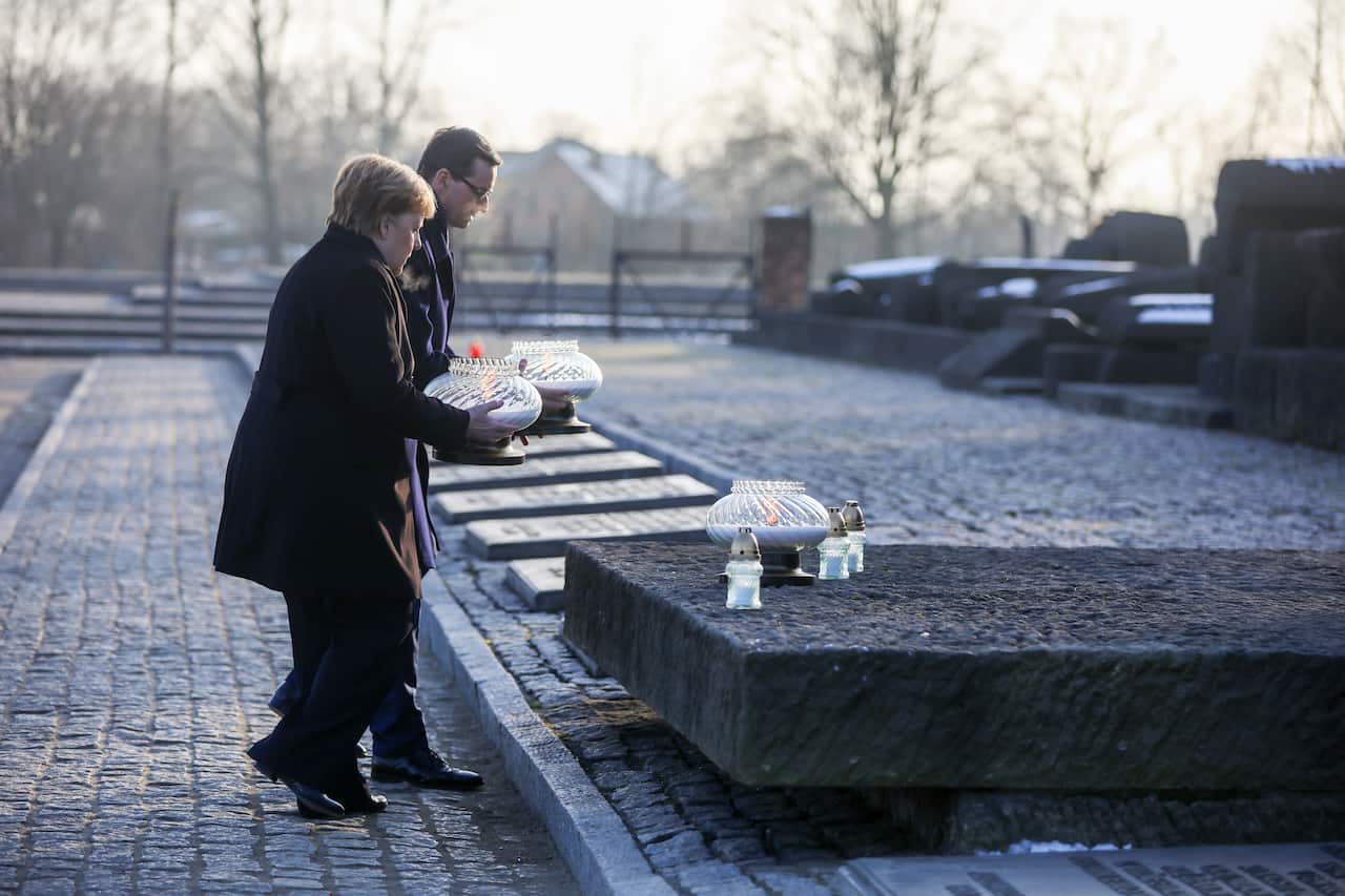 German Chancellor Angela Merkel visits the former Nazi death camp of Auschwitz.