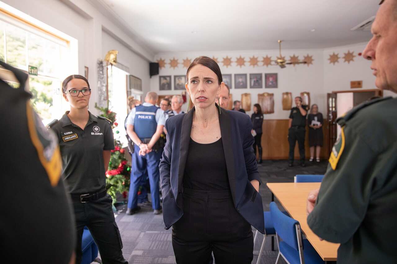 Jacinda Ardern meets with first responders on Monday.