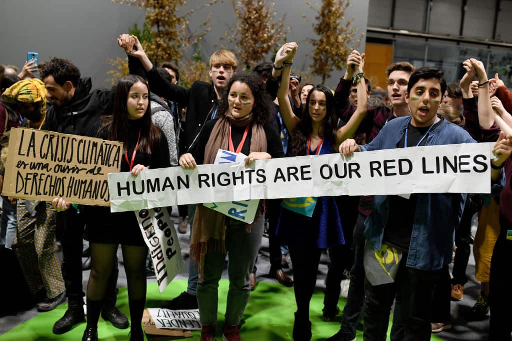 Climate activists protests outside the UN Climate Change Conference (COP25) in Madrid.