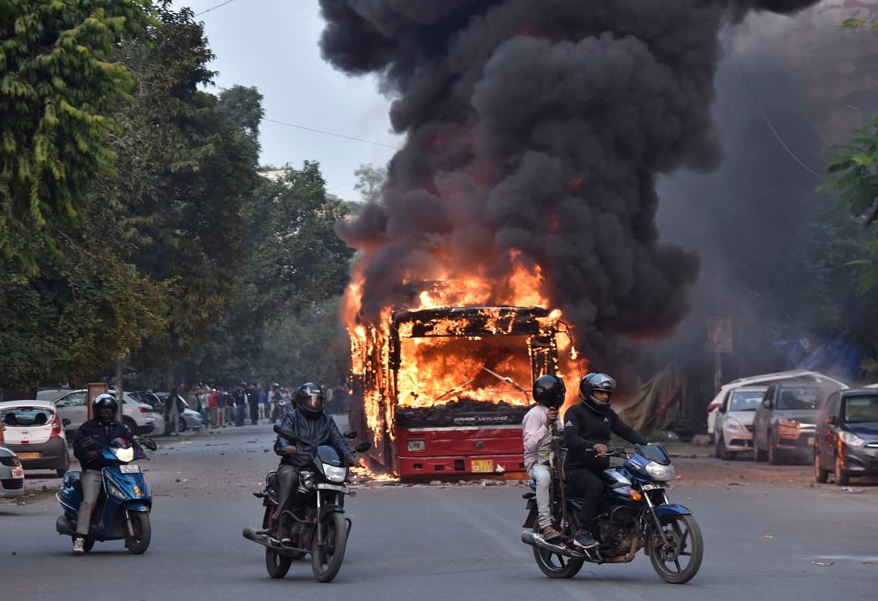 Buses were torched on Sunday.