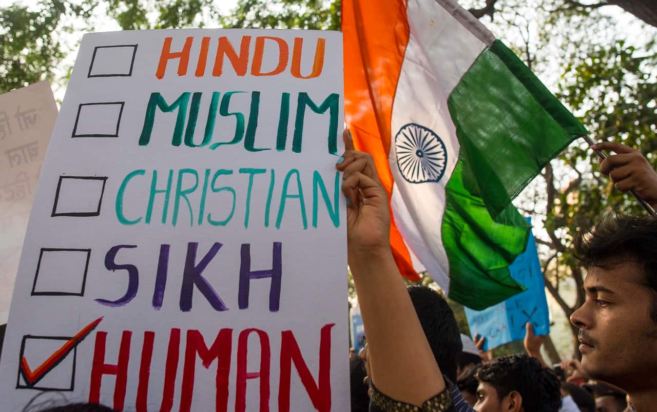Students stage a protest on Monday.