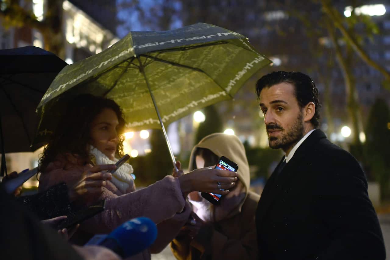 WikiLeaks founder Julian Assange's lawyer Aitor Martinez answers journalists' questions at Spain's National Court in Madrid.