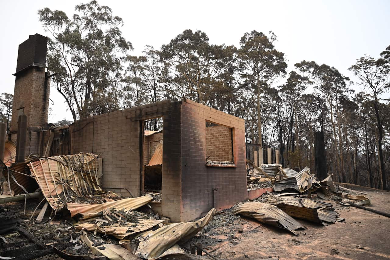 The remains of a house destroyed by a bushfire outside Batemans Bay. 