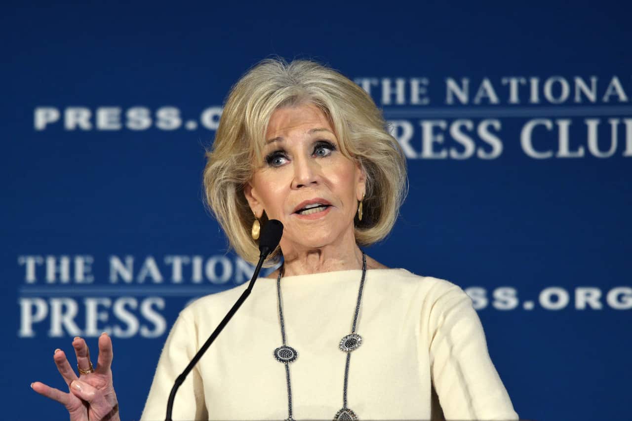 Actress and activist Jane Fonda addresses the National Press Club Headliners Luncheon.