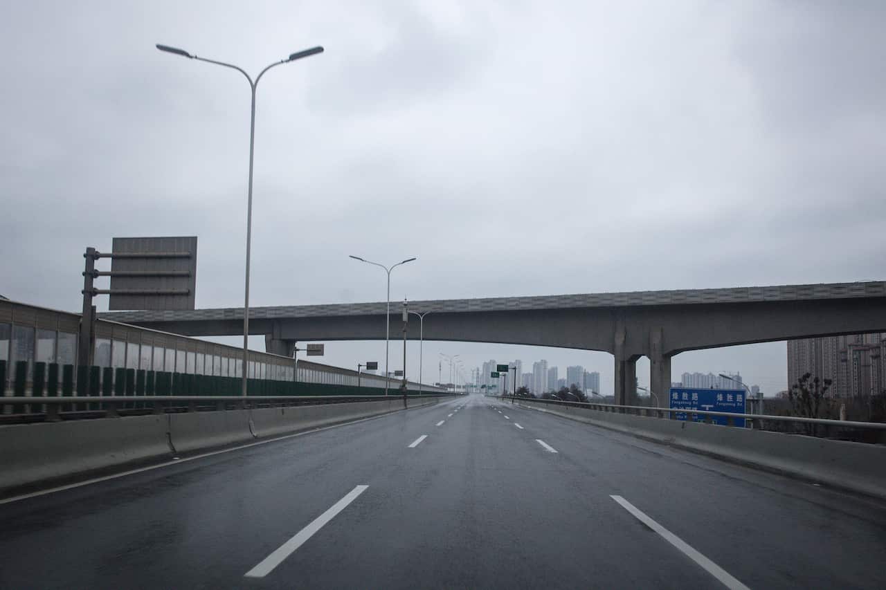Empty roads in Wuhan.