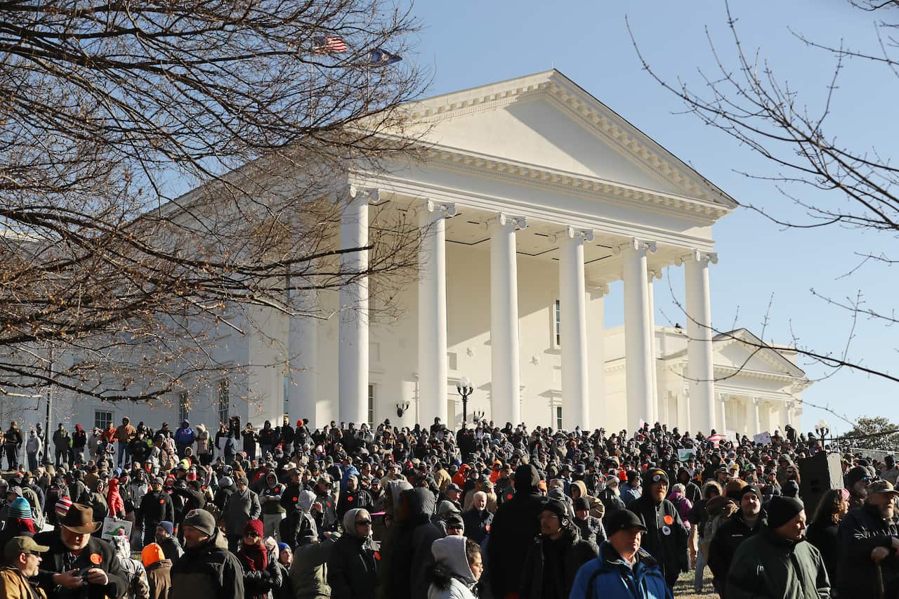 Thousands of gun rights advocates attend a rally organized by The Virginia Citizens Defense League on Capitol Square at the State Capitol building.