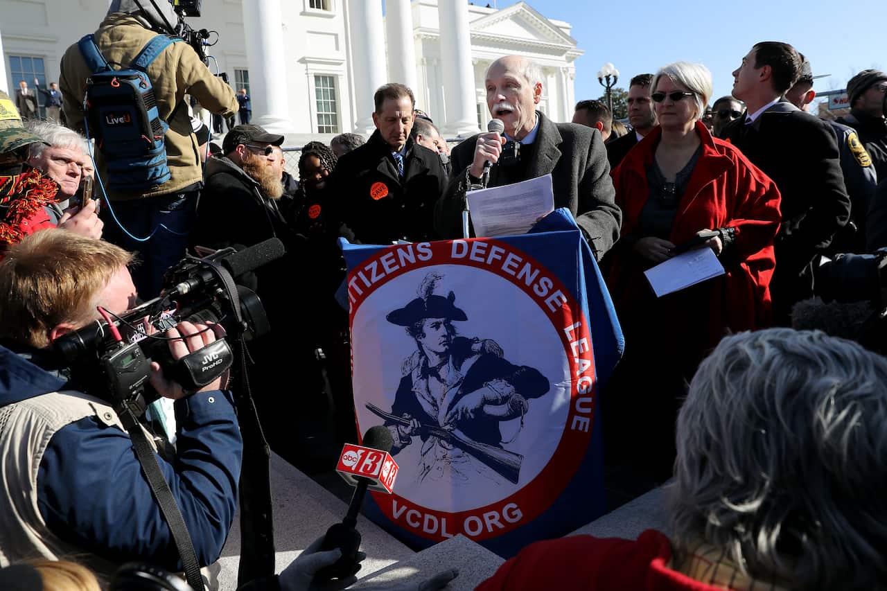 Virginia Citizens Defense League President Philip Van Cleave addresses the rally.