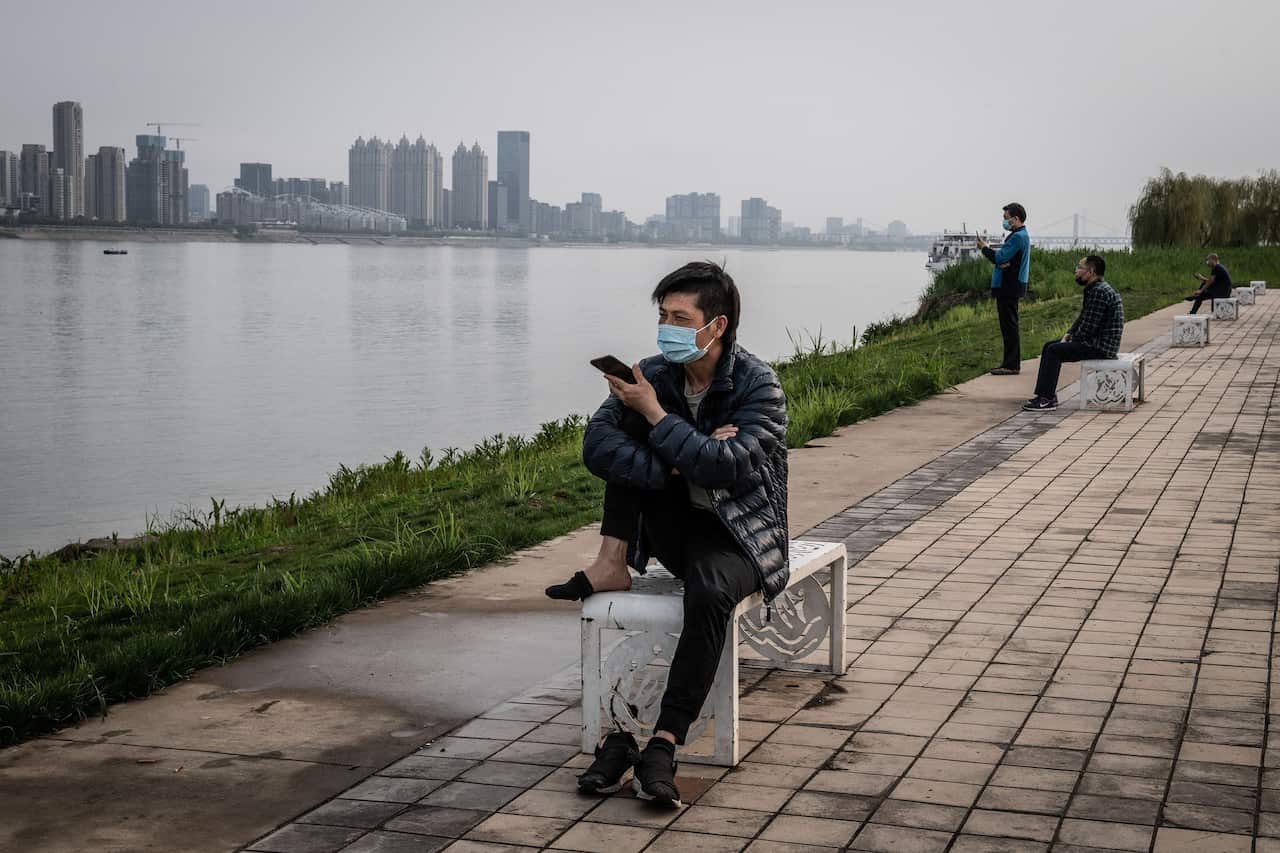 A man at Hankou Beach Park in Wuhan 