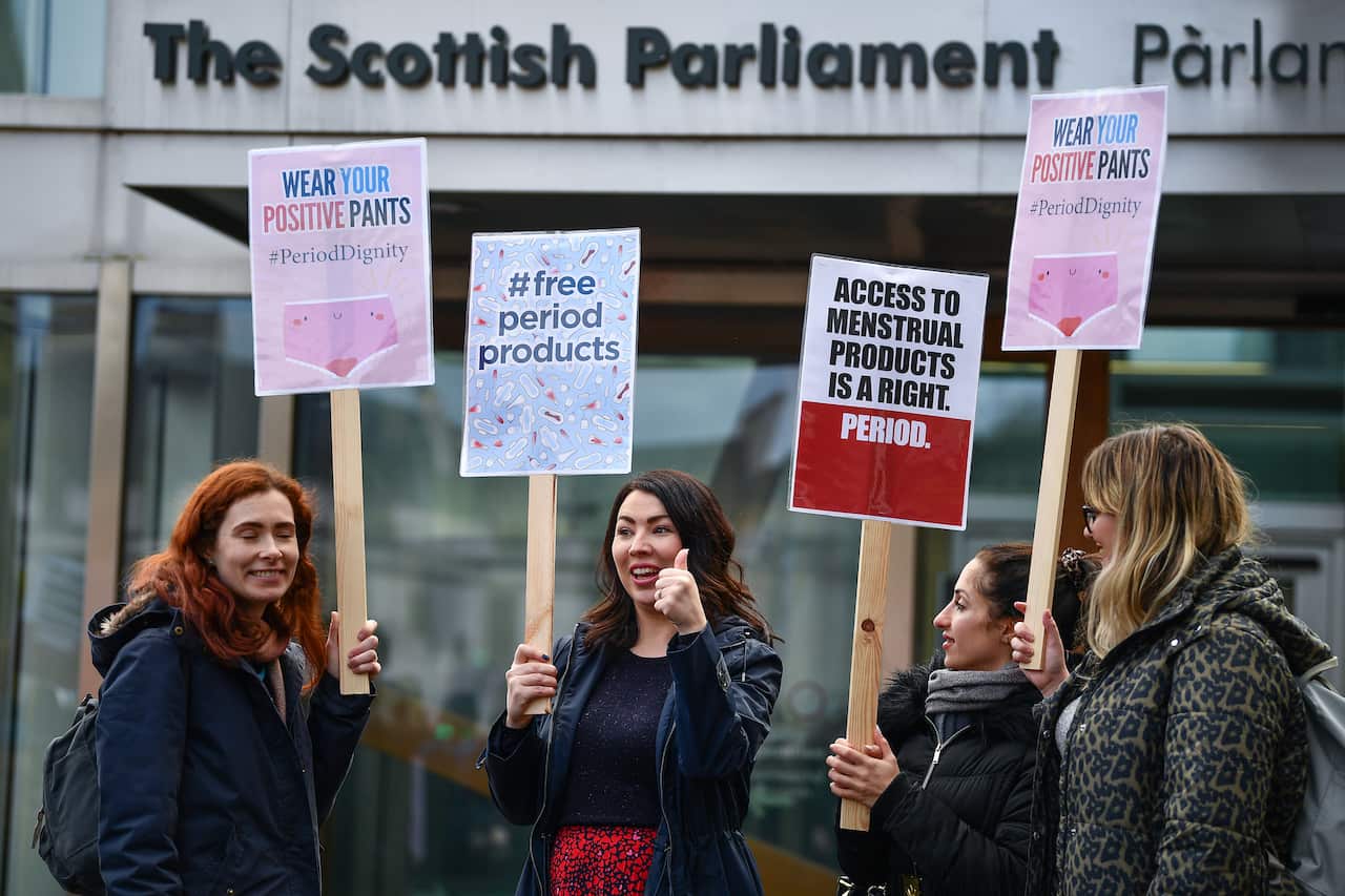 Rally Outside Parliament To Support Free Provision Of Period Products In Scotland