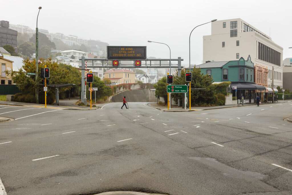 Empty motorways are seen during the lockdown due to coronavirus andemic in Wellington, New Zealand.