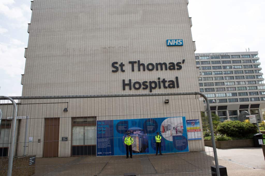 British police officers on duty outside St Thomas' Hospital