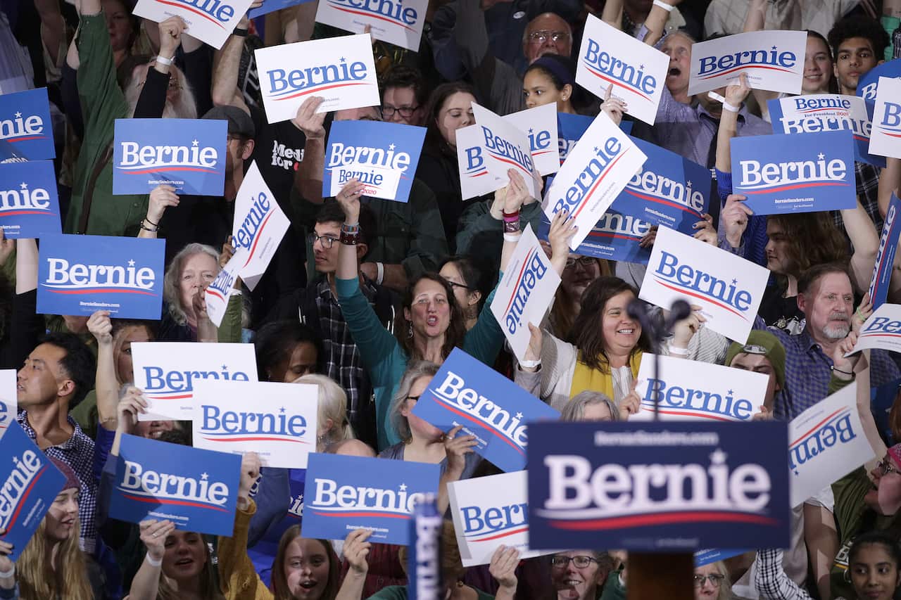 Supporters of Senator Bernie Sanders attend his Super Tuesday event in Essex Junction, Vermont.