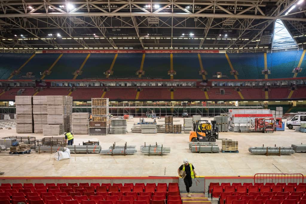 This stadium in Cardiff, Wales is being converted into 2000-bed field hospital for coronavirus patients. It is expected to start taking patients on Sunday.