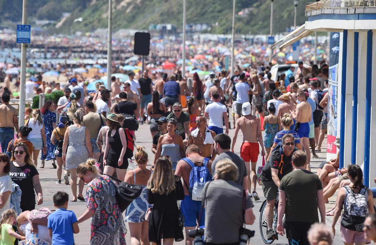Beach goers flouted social distancing rules at Bournemouth beach. 