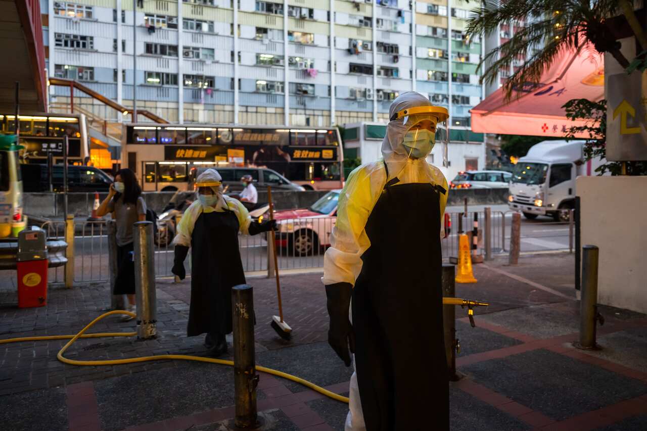 The cleaning and disinfection of a market in Hong Kong this week.