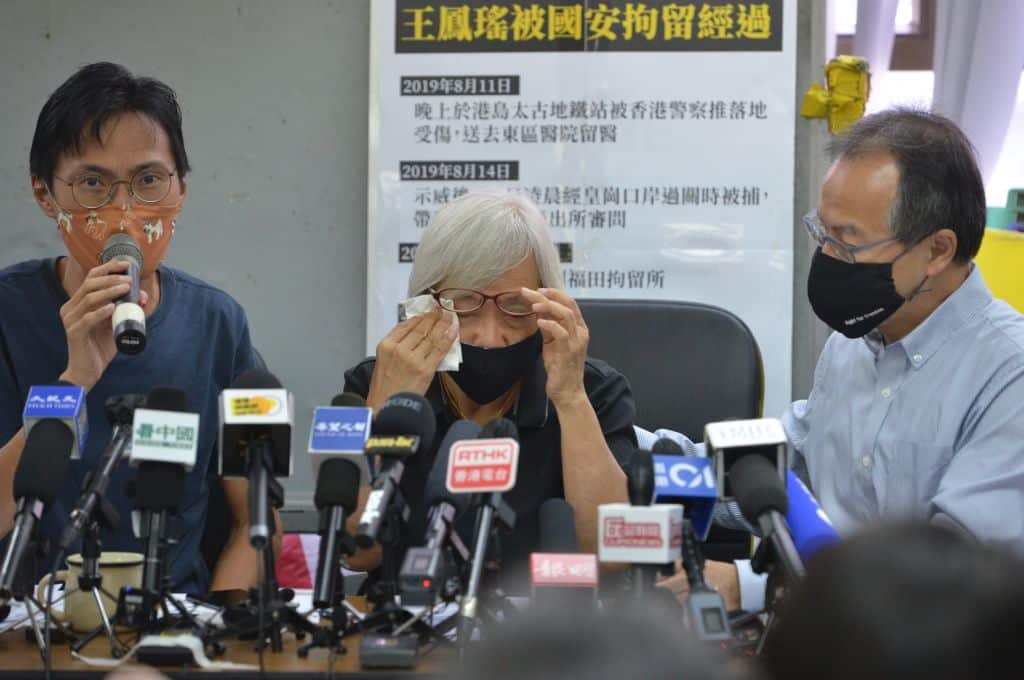 64-year-old pro-democracy protester Alexandra Wong (c) at a press conference in Hong Kong on October 17, 2020.