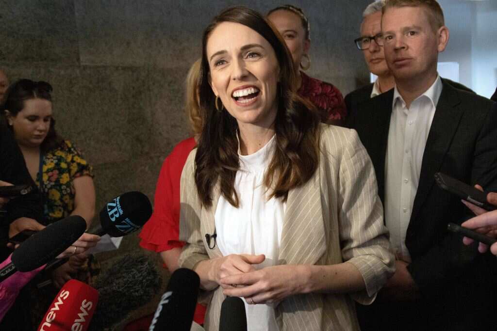 New Zealand Prime Minister Jacinda Ardern speaks to the media a day after her landslide election win, in Auckland on October 18, 2020. (Photo by Marty MELVILLE / AFP) (Photo by MARTY MELVILLE/AFP via Getty Images)