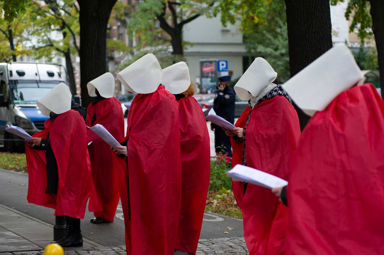 Women protest the tightening of the abortion laws in Poland.
