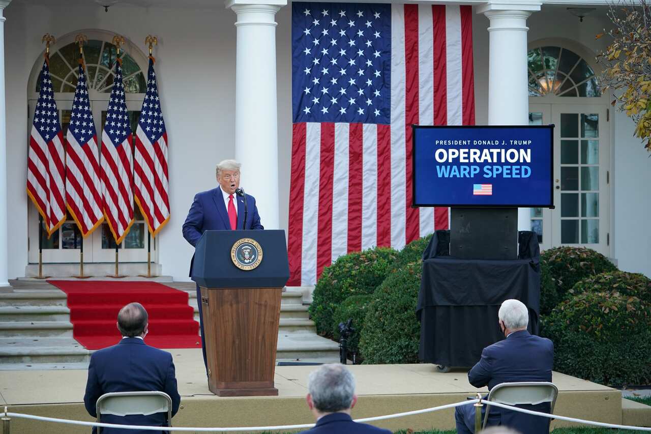 Donald Trump delivers an update on Operation Warp Speed,