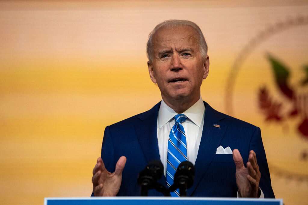 President-elect Joe Biden delivers a Thanksgiving address at the Queen Theatre on 25 November, 2020 in Wilmington. 