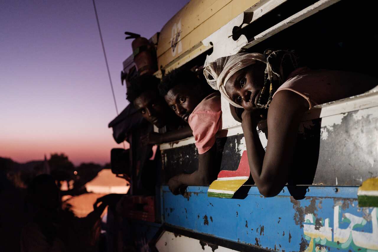 Refugees who fled Ethiopia's Tigray conflict arrive at Um Raquba refugee camp in Sudan's eastern Gedaref state.