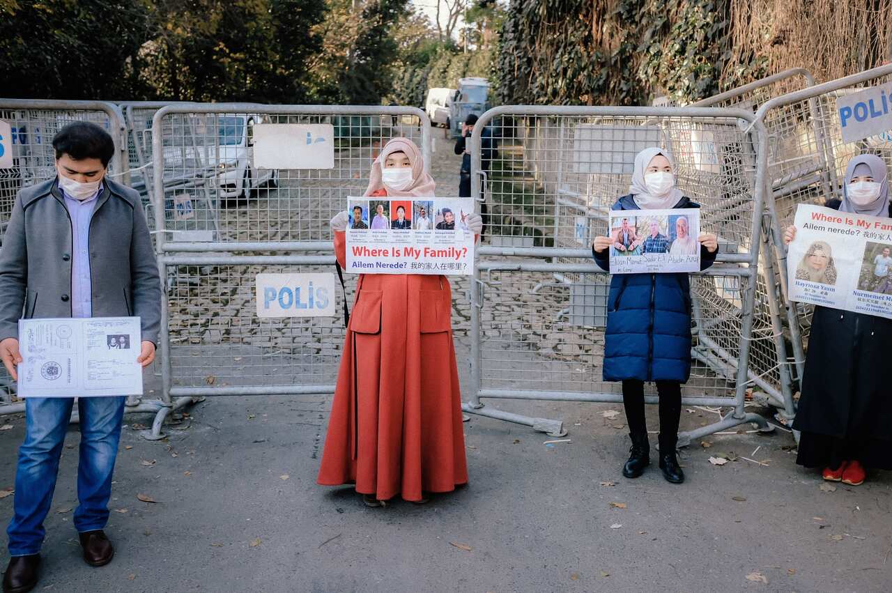 Uighurs in Istanbul ask for news of their relatives.