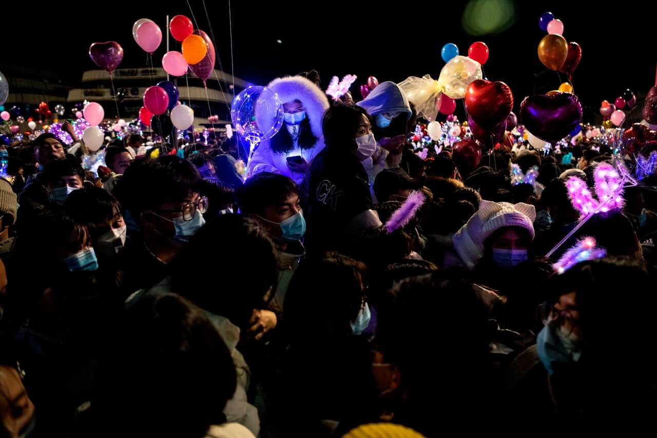 People enjoy the countdown in Wuhan, China.