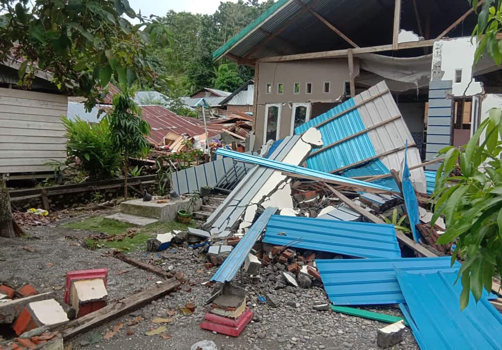 A damaged house in Majene on 16 January, 2021, a day after a 6.2-magnitude earthquake rocked Indonesia's Sulawesi island. 
